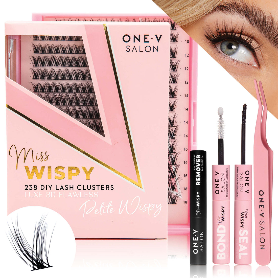 Luxe 3D Flawless -PETITE WISPY- 238 DIY Cluster Lashes Complete Kit - LASH V